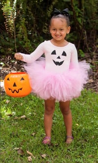 Image 2 of Pink Jack O Lantern Tutu Bodysuit Leotard Girl’s Tulle Dress Pumpkin Halloween Costume Party Set
