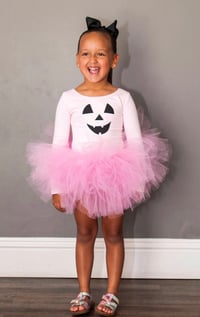 Image 3 of Pink Jack O Lantern Tutu Bodysuit Leotard Girl’s Tulle Dress Pumpkin Halloween Costume Party Set