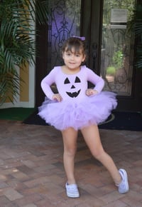 Image 2 of Purple Jack O Lantern Tutu Bodysuit Leotard Girl’s Tulle Dress Pumpkin Halloween Costume Party Set