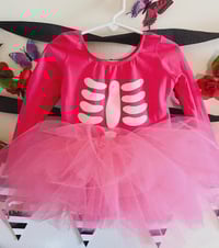 Image 1 of Pink Skeleton Tutu Set Girl’s Bodysuit Leotard Spooky Halloween Costume Baby Toddler Big Girls