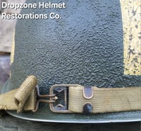 Image 10 of WWII M2 101st Airborne Helmet 506th PIR "E" Co. D-bale Front Seam Firestone-INLAND liner. Captain.