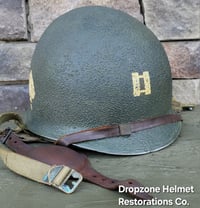 Image 5 of WWII M2 101st Airborne Helmet 506th PIR "E" Co. D-bale Front Seam Firestone-INLAND liner. Captain.