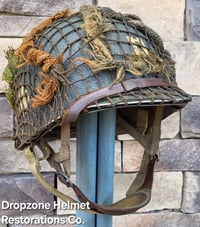 Image 7 of WWII M2 101st Airborne Helmet 506th PIR "E" Co. D-bale Front Seam Firestone-INLAND liner. Captain.