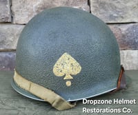 Image 2 of WWII M2 101st Airborne Helmet 506th PIR "E" Co. D-bale Front Seam Firestone-INLAND liner. Captain.
