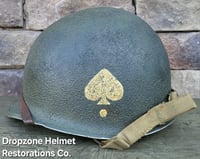 Image 4 of WWII M2 101st Airborne Helmet 506th PIR "E" Co. D-bale Front Seam Firestone-INLAND liner. Captain.