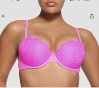 Image 1 of SKIMS- FITS EVERYBODY LACE PUSH UP DEMI BRA- NEON PINK