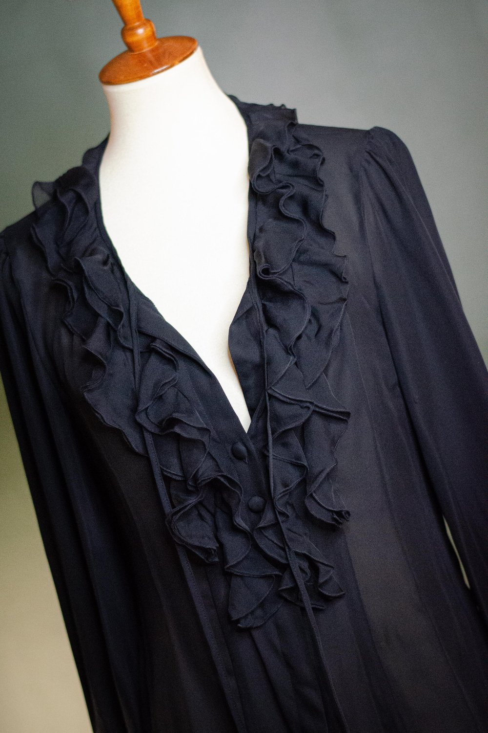 Image of Vintage Neiman Marcus Silk Semi Sheer Ruffle Front Blouse