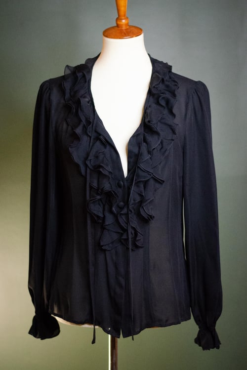Image of Vintage Neiman Marcus Silk Semi Sheer Ruffle Front Blouse