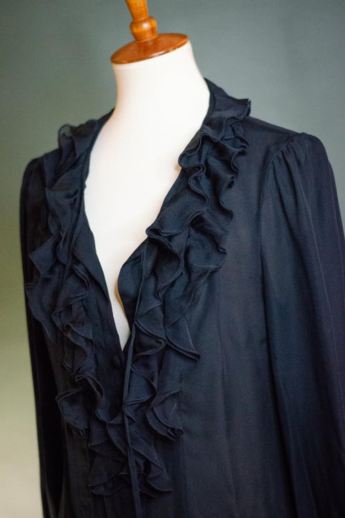 Image of Vintage Neiman Marcus Silk Semi Sheer Ruffle Front Blouse