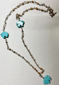 Image 5 of Turquoise Howlite Zuni Bear Necklace Handmade Agate Chain Necklace Silver Filled Wire Artisan Made 