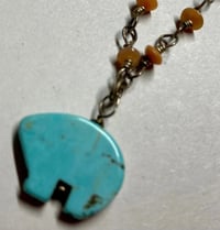 Image 4 of Turquoise Howlite Zuni Bear Necklace Handmade Agate Chain Necklace Silver Filled Wire Artisan Made 