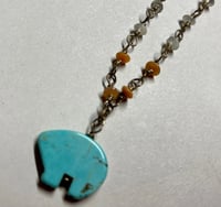 Image 6 of Turquoise Howlite Zuni Bear Necklace Handmade Agate Chain Necklace Silver Filled Wire Artisan Made 