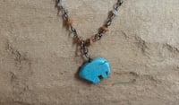 Image 1 of Turquoise Howlite Zuni Bear Necklace Handmade Agate Chain Necklace Silver Filled Wire Artisan Made 