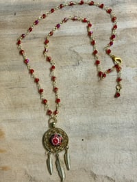 Image 3 of Southwestern Style Czech Glass Mandala Pendant Necklace Handmade Chain with Red Crystals