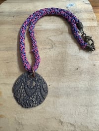 Image 3 of Floral Ceramic Pendant with Kumihimo Woven Necklace 25 inches