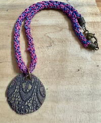 Image 4 of Floral Ceramic Pendant with Kumihimo Woven Necklace 25 inches