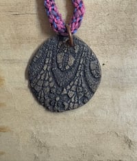 Image 2 of Floral Ceramic Pendant with Kumihimo Woven Necklace 25 inches