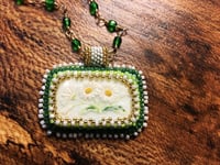 Image 2 of Little Daisy Necklace Beadwoven Artisan Made Green Floral Pendant Necklace
