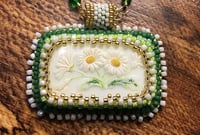 Image 1 of Little Daisy Necklace Beadwoven Artisan Made Green Floral Pendant Necklace