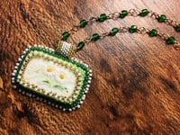 Image 3 of Little Daisy Necklace Beadwoven Artisan Made Green Floral Pendant Necklace