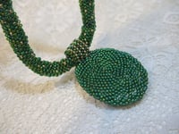 Image 2 of Bouquet of Posies Beadwoven Necklace Vintage Glass Floral Victorian Pendant Artisan Made Necklace