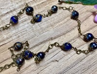 Image 5 of Meditate in Blue Necklace Antique Bronze Chain with Buddha and Hamsa Hands Tassel Pearls Agate N