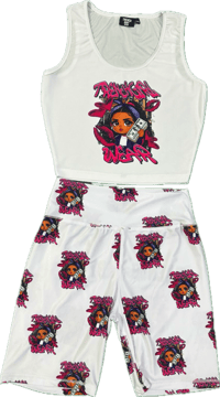 Image 1 of WOMEN “TBW” White Biker Set