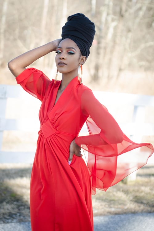 Image of Vintage 1970's La Charmante Red Goddess Dress
