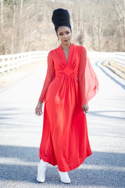 Image of Vintage 1970's La Charmante Red Goddess Dress