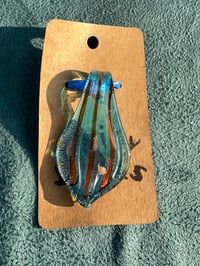 Murano-Style Blue w/Brown Stripes Petal Pendant