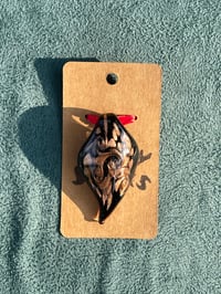 Image 2 of Murano-Style Black w/Glittery Copper Swirls Petal Pendant
