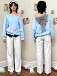 Image 8 of Off-Shoulder Mesh Bow Sweatshirt