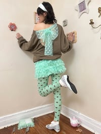 Image 3 of Off-Shoulder Mesh Bow Sweatshirt