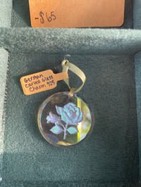 Iridescent Rose Etched in Glass Pendant