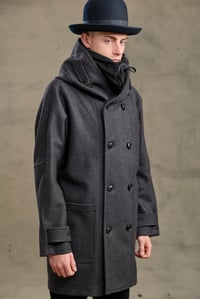 Image 4 of FISHERMAN Long wool Coat - Charcoal wool 