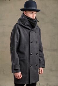 Image 12 of FISHERMAN Long wool Coat - Charcoal wool 