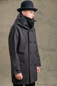 Image 13 of FISHERMAN Long wool Coat - Charcoal wool 