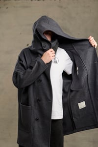 Image 17 of FISHERMAN Long wool Coat - Charcoal wool 