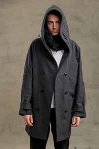 Image 19 of FISHERMAN Long wool Coat - Charcoal wool 