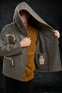 Image 18 of Fisherman  wool Short TOGGLE Coat - Biscuit Grey  £490.00