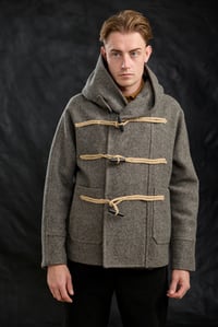 Image 7 of Fisherman  wool Short TOGGLE Coat - Biscuit Grey  £490.00