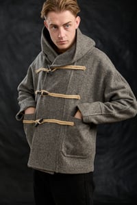 Image 9 of Fisherman  wool Short TOGGLE Coat - Biscuit Grey  £490.00