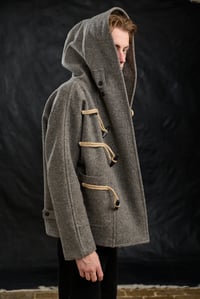 Image 14 of Fisherman  wool Short TOGGLE Coat - Biscuit Grey  £490.00