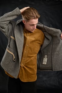 Image 19 of Fisherman  wool Short TOGGLE Coat - Biscuit Grey  £490.00