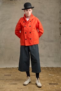 Image 2 of FISHERMAN Short COAT in Light weight Wax Cotton - Red £395.00