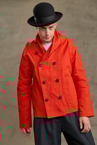 Image 4 of FISHERMAN Short COAT in Light weight Wax Cotton - Red £395.00