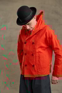 Image 8 of FISHERMAN Short COAT in Light weight Wax Cotton - Red £395.00