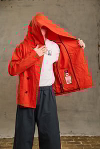 Image 22 of FISHERMAN Short COAT in Light weight Wax Cotton - Red £395.00