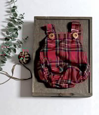 Image 1 of Christmas dungarees for sitter photo shoots | Christian | age 9-12 months | plaid