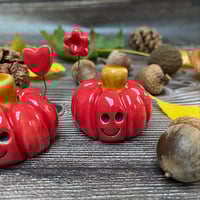 Image 2 of Handmade Red Ceramic Smiley Pumpkins